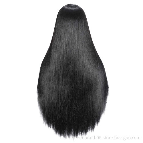 30 Inches Middle Part Long Straight Black Hair Synthetic Hair Wigs For Black Women Heat Resistant Fiber Lace Wigs